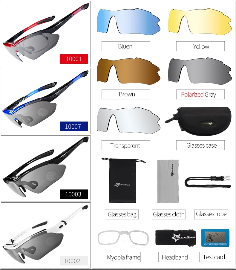 RockBros Polarized Cycling Sun Glasses Outdoor Sports Bicycle Glasses Men Women Bike Sunglasses 29g Goggles Eyewear 5/3 Lens