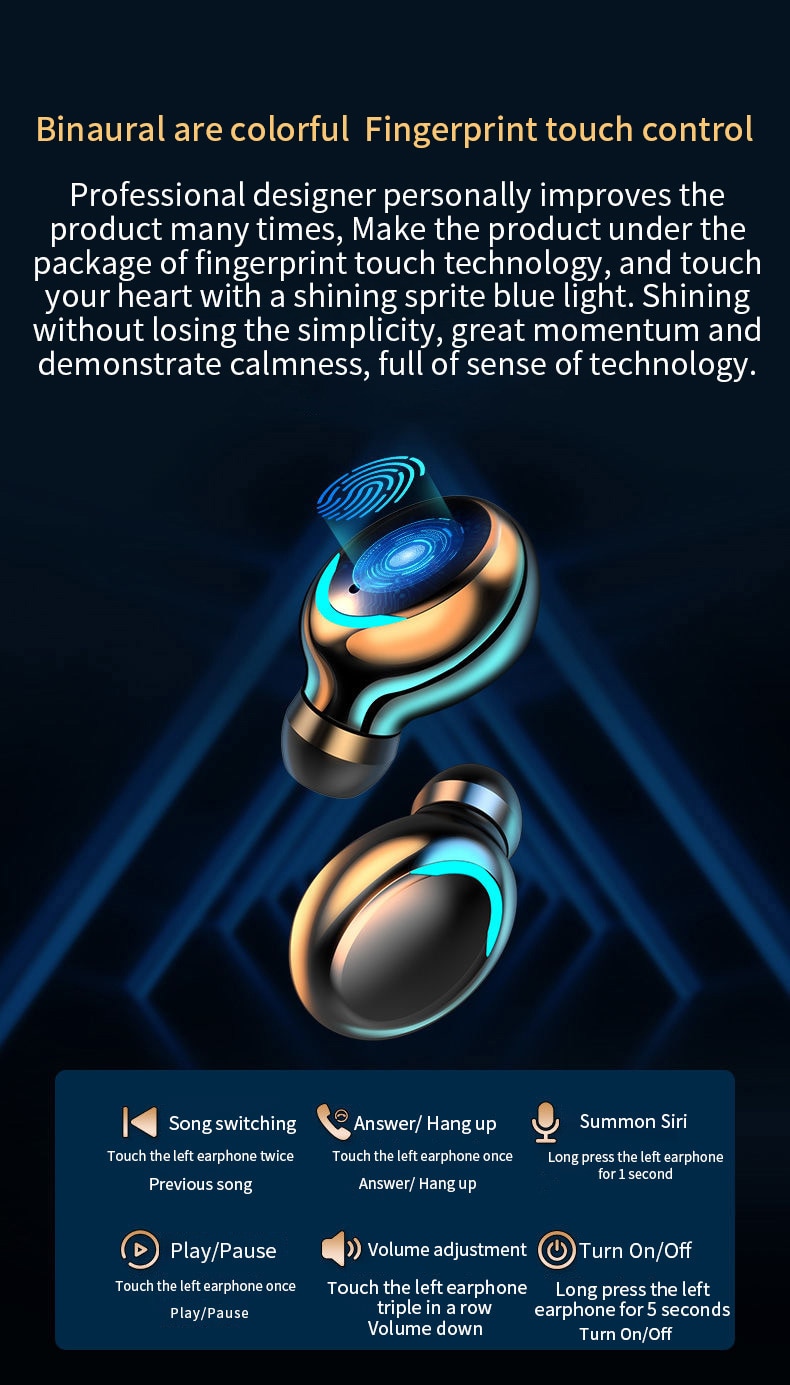 Oringinal F9-V5.0 Bluetooth 5.0 Earphones TWS Fingerprint Touch Headset HiFI Stereo In-ear Earbuds Wireless Headphones for sport