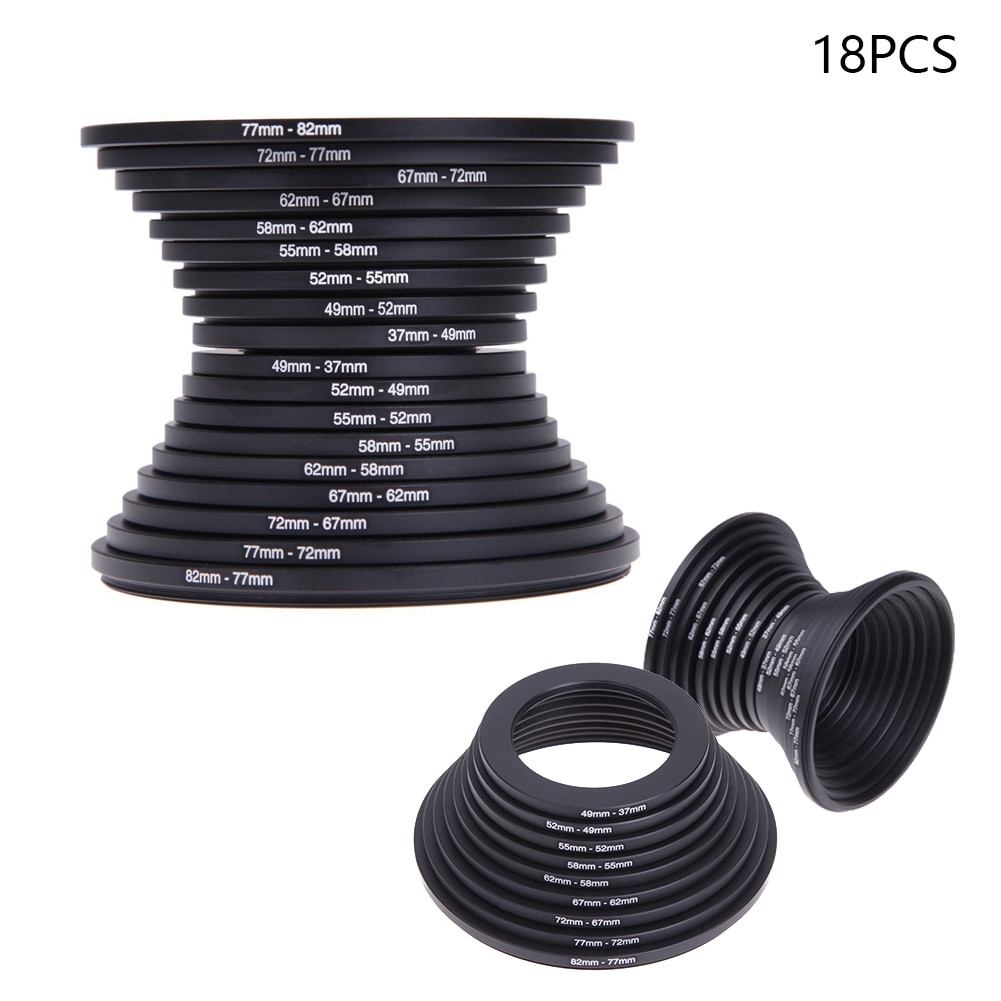 18Pcs Step Up Down Metal Portable Camera Easy Use 37-82mm Mount Filter Adapter Set Photography Ring Useful Lens For Nikon