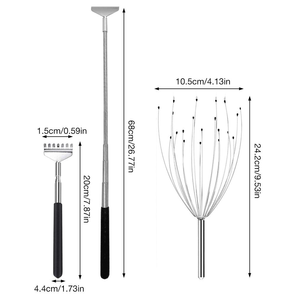 Hot Selling Premium Head Massager Back Scratcher Set Stainless Steel Retractable Handle Head Claw With 20 Fingers