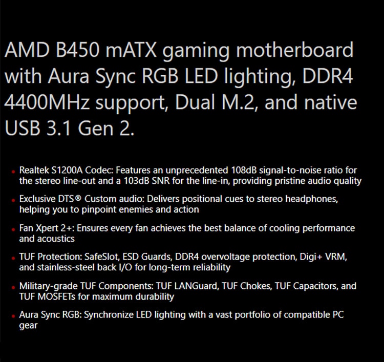 ASUS Motherboard TUF B450m-Pro GAMING MATX Motherboard Supports CPU 3700X/3600X/3600/2600（AMD B450/ Socket AM4)