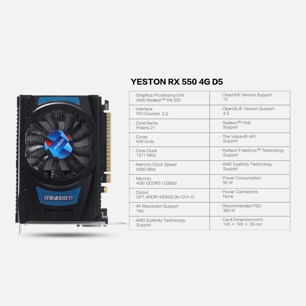 Yeston Graphics Card 1071/6000MHz 4G/128bit/GDDR5 GPU Fan Graphics Card PCI Express 3.0 Support Visual Super Resolution VSR