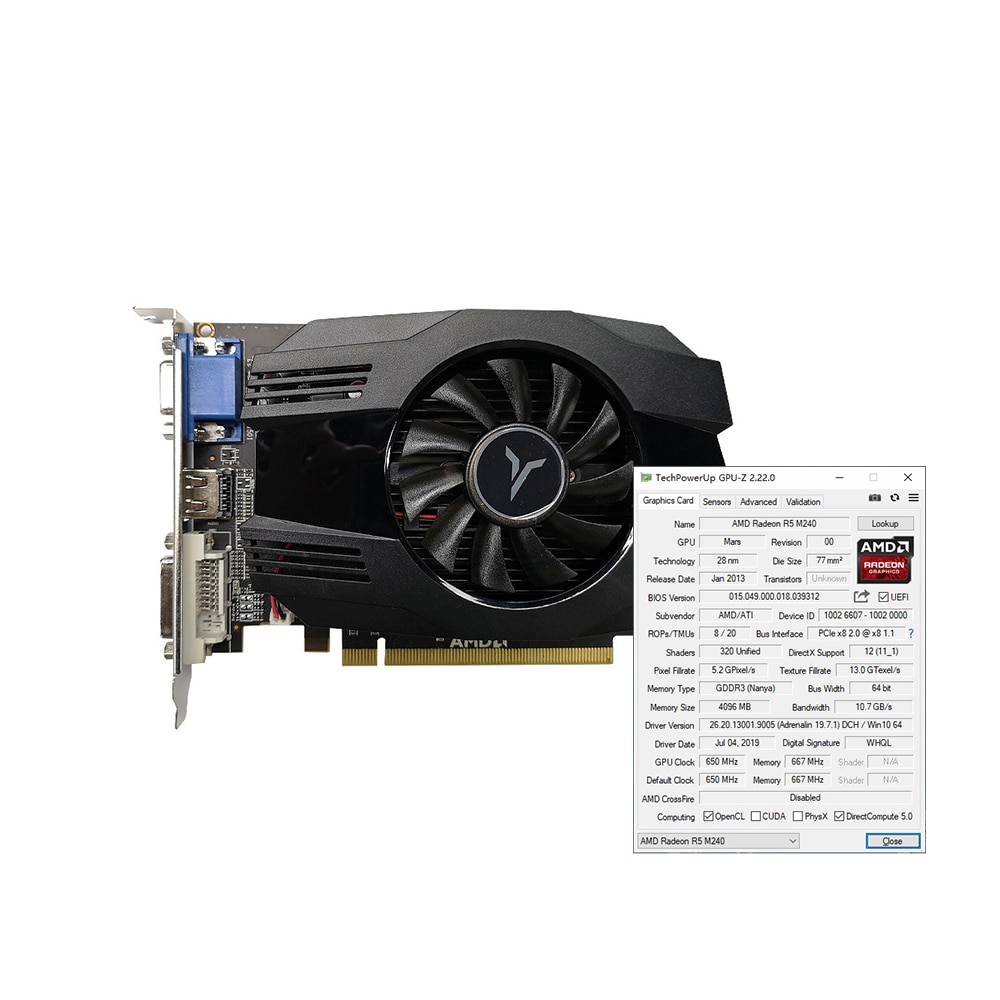 Yeston R5 240 - 4G D3 VA Graphic Card DirectX 11 Video Card 4GB/64bit 1333MHz Low Power Consumption GPU 2 Phase
